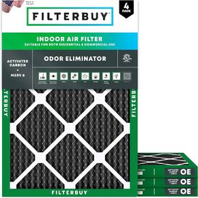 Filterbuy 20x21.5x1 Air Filter MERV 8 Odor Eliminator (4-Pack), Pleated HVAC AC Furnace Air Filters Replacement with Activated Carbon (Actual Size: 19.88 x 21.50 x 0.75 Inches)