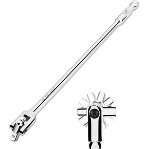 3/8" and 1/2" Drive Breaker Bar, 24-inch Dual Drive Breaker Bar with 360-degree Rotatable Head and spring-loaded detent ball, Breaker Bar Flex Handle