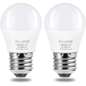 LED Refrigerator Light Bulb, 120V A15 Fridge Bulbs 5 Watt White 5000K E26 Medium Base, Energy Saving Ceiling Home Lighting, Not-Dim, 2 Pack