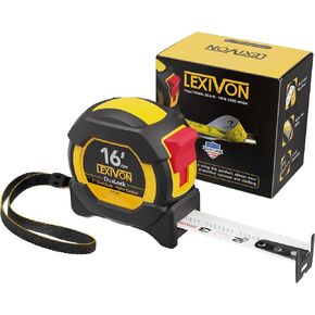 LEXIVON [3-Pack] 16Ft/5m DuaLock Tape Measure | 1-Inch Wide Blade with Nylon Coating, Matte Finish White & Yellow Dual Sided Rule Print | Ft/Inch/Fractions/Metric (LX-207X3)
