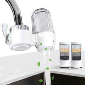 Water Filter for Sink with 2 Replacement Filter Faucet Water Filter Faucet Water Purifier Water Filtration System Reduce Chlorine and Bad Odor Impurities for Tap Kitchen Bathroom Tub