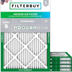 Filterbuy 15x20x1 Air Filter MERV 8 Dust Defense (5-Pack), Pleated HVAC AC Furnace Air Filters Replacement (Actual Size: 14.50 x 19.50 x 0.75 Inches)