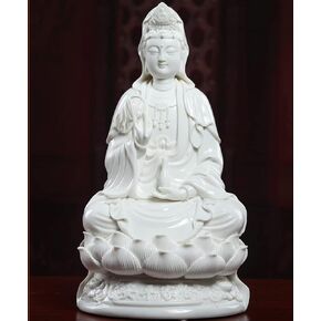 Guan Yin Statue Quan Yin Statue Buddhist Avalokiteshvara Kuanyin/Buddhism Statue on Lotus -Best Chinese Feng Shui Gifts (11 inch, White)