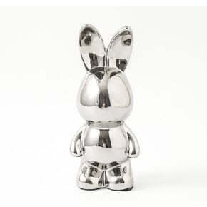 Silver Rabbit Statue Figurine, 7 Inch, Ceramic Home Decor Animal Sculpture Accent for Shelves, Statue Gifts for Birthday Christmas Valentine
