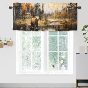 Cabin Retro Rustic Lodge Rod Pocket Curtains Kitchen Valances Bear Deer Country Hunting Wild Animal Window Valance for Bedroom Living Room 1 Panel, 54" W x 18" L