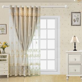1 Panel European Embroidery Double Layer Curtains for Living Room Bedroom Luxury 3D Embossed Embroidered Sheer Match Jacquard Blackout Window Curtains with Valance Grommet (W52 L84 inch,Beige)
