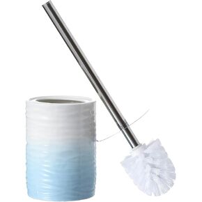 Bathroom Accessories Ceramic Toilet Brush Set - Toilet Bowl Brush and Holder (Blue and White Gradient)