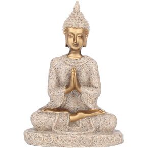 Buddha Statue Figurines Meditation Sandstone Decoration Ornament, Sitting Sculpture Handmade Figurine Miniatures Ornament Home Small Seated Carving Craft for Office Desktop Decor Yoga Room (A gold)