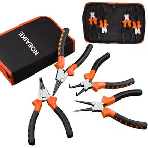 Snap Ring Pliers,4-Pack 7 Inch Heavy Duty Internal&External Circlip Pliers Set(Tip 5/64"),CRV Lock Ring Pliers,Straight/Bent C Clip Pliers for Ring Remover Retaining with Portable Pouch