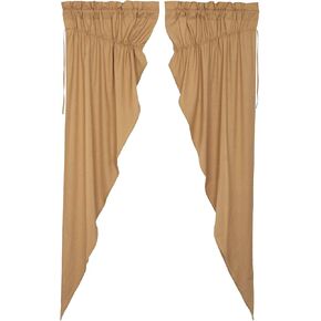 VHC Brands Simple Life Flax Solid Color Cotton Linen Blend Farmhouse Curtains Rod Pocket Drawstring Ties Prairie Panel Pair, Khaki Tan