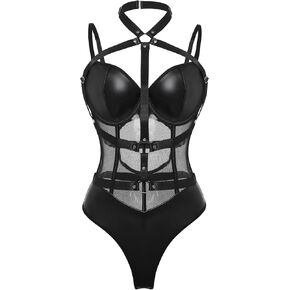 Lilosy Sexy Pu Lace Underwire Babydoll Teddy Bodysuit