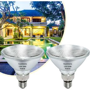 PAR38 Flood Light Bulbs - 2 Pack 80W PAR38 Halogen Bulb 120V E26 Base, PAR38 Bulb Dimmable 2800K Warm White for Indoor and Outdoor, Long Lasting 950LM PAR38 Halogen Flood Light