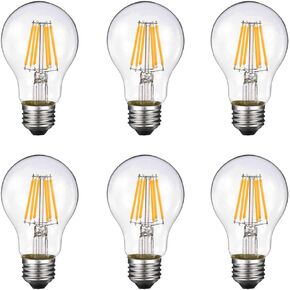 Vintage Edison LED Bulb, Dimmable 6W A19 Antique LED Bulb, 60 Watt Equivalent for Ceiling Fan and Pendant Lighting, E26 Clear Glass Cover, Soft Warm White 2700k, 550LM, Pack of 6