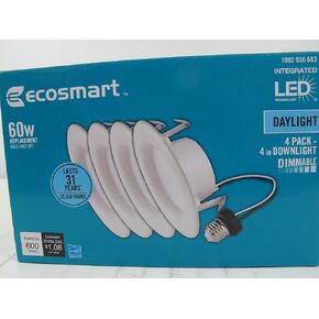 EcoSmart 4 in. White Integrated LED Recessed Trim, Daylight (4-Pack)