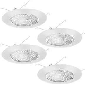 4 Pcs 6 Inch Shower Trim for Recessed Light Cover White Bathroom Light Cover Replacement with Glass Lens Waterproof for Wet Locations Ceiling
