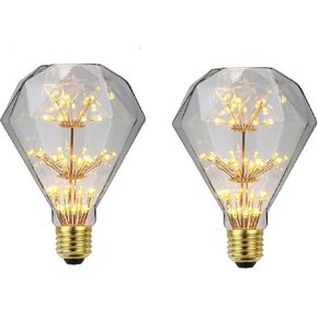 2-Packs 3W D95 Retro LED Edison Bulbs E26 Led Starry Light Bulb Vintage Diamond LED Decorative Firework Light Bulb D95 Starlight Bulb 2300K Warm White Antique Bulb for Bedroom Living Room