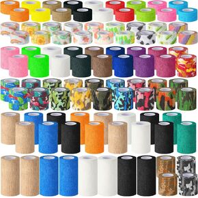 100 Rolls 2 Inch x 5 Yards Self Adhesive Bandage Wrap Breathable Elastic Cohesive Bandage Wrap Non Woven Medical Wrap Colorful Ankle Tape for Stretch Athletic, Sports, Wrist, Ankle