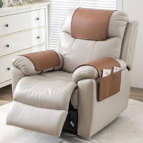 CZL 3 Pieces Recliner Headrest Cover for Recliners Non Slip Back Sofa Headrest Covers Faux Leather Headrest Cover for Furniture Couch Headrest Protector for Living Room