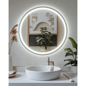 OKISS Round Led Mirror 28 Inch 3000K/4500K/6400K Wall Vanity Mirror with Anti-Fog Bathroom Mirror with Lights 3 Color, Dimmable, Memory Smart Touch Button