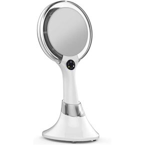 Starlite Handheld Rechargeable Lighted Makeup Mirror with Stand, 1X/5X Magnification, Dual Sided & Vanity Mirror with Bright and Warm Light, Cordless Rechargeable Mirror (White Colour)