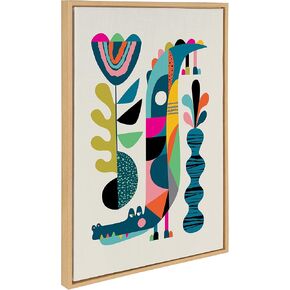 Kate and Laurel Sylvie Mid-Century Crocodile Framed Canvas Wall Art by Rachel Lee of My Dream Wall, 18x24 Natural, Chic Mid-Century Animal Art for Wall