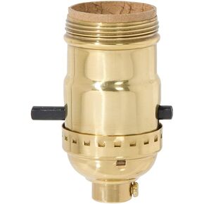 B&P Lamp® Brass Socket, Polished and Lacquered Finish, Push-Thru, On/Off Function, Uno Thread Shell