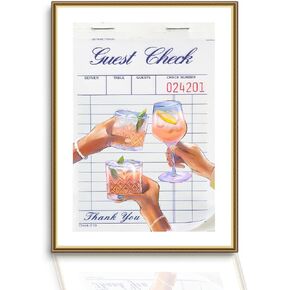 Guest Check Wall Art Retro Trendy Cocktail Poster Trendy Bar Cart Wall Decor Room Aesthetic Canvas Picture Painting Colorful Champagne Print Happy Hour Pink Girly Preppy Style Unframed Size: 12x16
