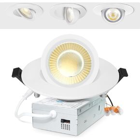3 Inch Gimbal Led Recessed Lights, Waterproof recessed Lights for Shower with Junction Box 10W, Recessed Ceiling LED Lights Dimmable Selectable 3000K-5000K, IC Rated.(6 Pack)