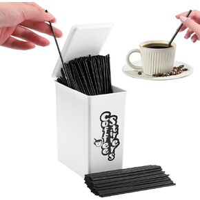 1000pcs Plastic Coffee Stirrers and Plastic Holder Set, 5.1in Coffee Straws, Coffee Stir Sticks Container with Lid and Sticker, Disposable Swizzle Sticks for Mixing Coffee Milk Cocktail Drinks and Tea