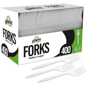 Disposable White Knives [400-Pack] Medium-Weight Disposable Plastic Cutlery - Durable and Reusable Bulk Utensils for Parties, Picnics, Takeout, Restaurant, School, Home & Office