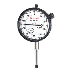 Starrett 25 Series Dial Indicator with Jewel Bearings and Lug-On-Center Back - White Face, 0-1.000" Range, 0-100 Dial Reading, .001" Graduations - 25-441J