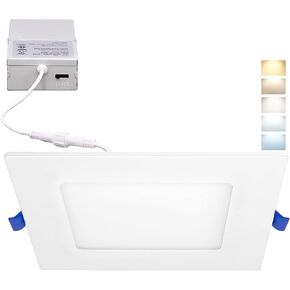 Maxxima 4 in. Square 5CCT Ultra Thin Recessed LED Downlight, 750 Lumens Slim Canless, IC Rated, 5 Color Temperature Selectable 2700K/3000K/3500K/4000K/5000K, Dimmable, J-Box Included