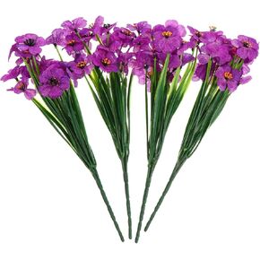 ifundom 4 Bundles Decorative Artificial Flowers Silk Violet Flower Fake African Violets Fake Flowers Bundles Artificial Flowers for Vase Houseplant Plastic Indoor Purple Bride Dry Branch