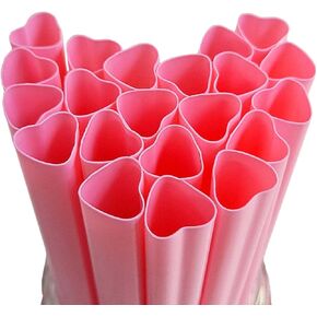 Jumbo Smoothie Straws Heart shaped Pink Straws Disposable Drinking cute straws Individually Wrapped Pink Plastic Straws milkshake Valentines day Champagne valentine's day 50pcs