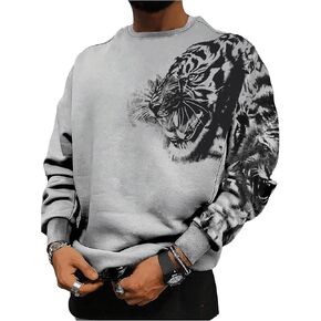 WDIRARA Men's Animal Print Drop Shoulder Sweatshirts Round Neck Long Sleeve Athletic Pullover