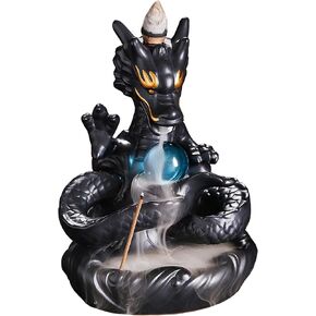 YYW Dragon Backflow Incense Holder, Waterfall Incense Burner with 30 Backflow Incense Sticks, 20 Fragrance cones, Ceramic Hand-Made Incense Holder for Aromatherapy Ornament Home Decor
