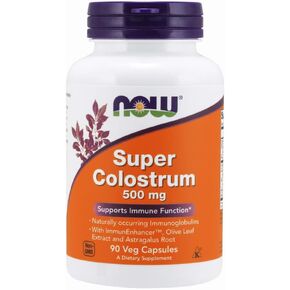 NOW Foods Supplements, Super Colostrum 500 mg, Naturally occurring Immunoglobulins with ImmunEnhancer™, Olive Leaf Extract and Astragalus Root, 90 Veg Capsules