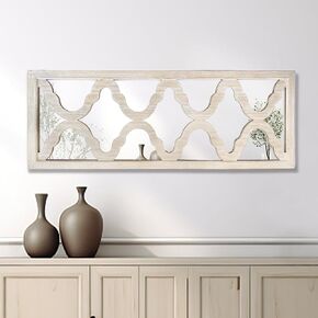 Rustic Farmhouse Mirror 32" x 11" Decorative Window Mirror for Wall Decor Wooden Wall Mirror for Living Room, Bedroom, Entryway