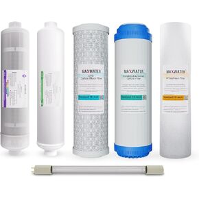 Max Water 5 Micron Replacement Filter Set (10 inch x 2.5 inch) for Standard 5 Stage RO (Reverse Osmosis) Water Filter System - PP Sediment, GAC, CTO & Post Carbon