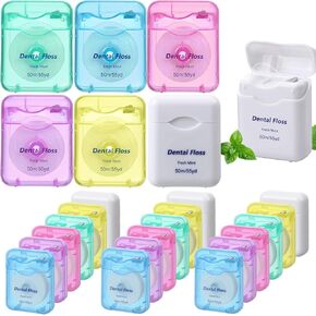 24 Pack Dental Floss Bulk Travel Mint Flavored Floss 50m Each Travel Dental Floss Waxed Dental Floss for Teeth Oral Care and Gum Protection (Mint Green)