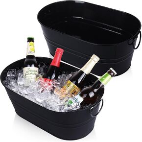 Galvanized Tub Beverage Tubs, 2pcs Metal Ice Buckets for Cocktail Bar 3 Gallon Wine Beer Drink Buckets with Handles Large Tub Cooler Mimosa Bar Supplies Ice Bucket for Parties (White)