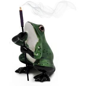 Tiny 2" High Dark Green Frog Incense Holder - Ceramic Incense Stick Burner Clay Ash Tray Porcelain Miniature Handmade Animals Figurine Display Cute Mini Colorful Décor Gifts