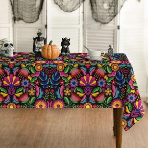 Horaldaily Mexico Tablecloth 60x84 Inch Rectangular, Halloween Cinco De Mayo Fiesta Washable Seasonal Table Cover for Party Picnic Dinner Decor