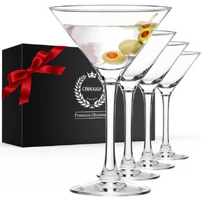 Chouggo Martini Glasses Set of 4, Hand Blown Premium Crystal Cocktail Glasses, for Bar, Martini, Cosmopolitan, Manhattan, Gimlet, Pisco Sour - 9Oz, Clear