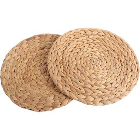 kilofly Natural Water Hyacinth Weave Placemat Round Braided Rattan Tablemats 11.8 inch x 6pc