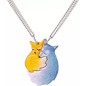 Ailiessy Animal Matching Necklace Stainless Steel Fox Wolf Pet Matching Pendant Necklace for Women Men Couple Jewelry 2Pcs