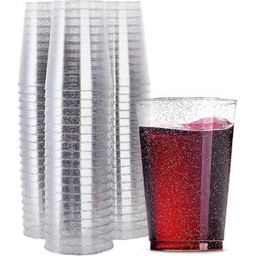 WDF 100pcs 12OZ Rose Gold Cups,Disposable Rose Gold Glitter Plastic Cups-Premium Wedding Pink Cups-Party Cups Perfect