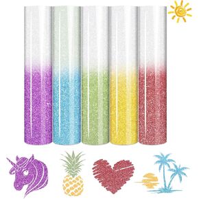 Glitter HTV Vinyl - 12pcs 12inches x10inches Glitter Iron on Vinyl Glitter HTV Heat Transfer Vinyl White/Red/Blue/Silver/Gold Glitter HTV Vinyl for T-Shirts Compatible with Cricut Or Cameo