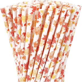 Whaline 200Pcs Fall Paper Straws Watercolor Pumpkin Disposable Straws Orange White Pumpkin Drinking Straws Autumn Decorative Straws for Fall Harvest Thanksgiving Party Beverages Cocktail Supplies