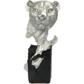 Silver Cheetah Head Cheetah Bust Statue Decor in 9.15"H, Cheetah Collectible Table Top Figurine for Home,Office,Living Room,Working Studio.